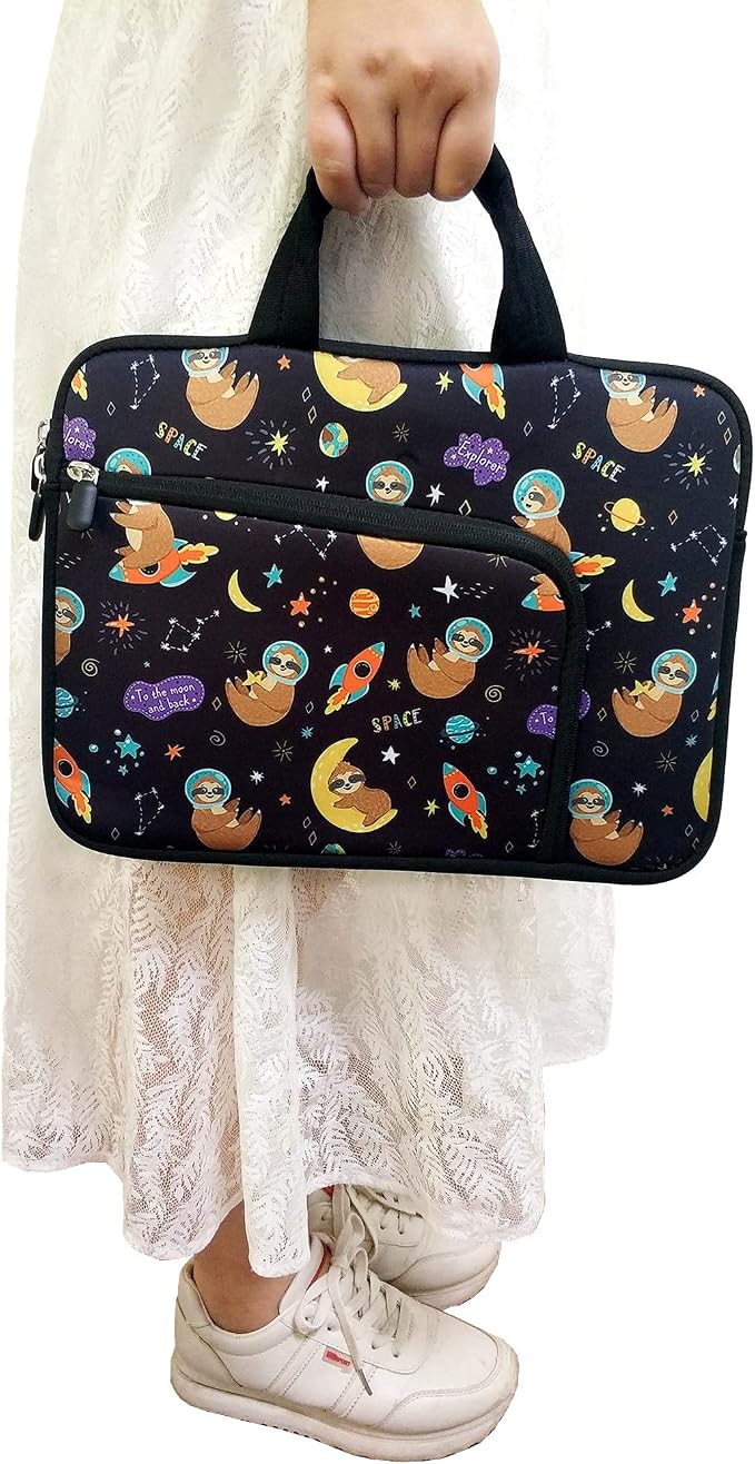 11 11.6 12 12.1 12.5 inches Laptop Sleeve Chromebook Case Ultrabook Case Notebook Sleeve PC Messenger Bag Tablet Case Neoprene Handle Sleeve for Women Men, Two Pockets(Space Sloth)