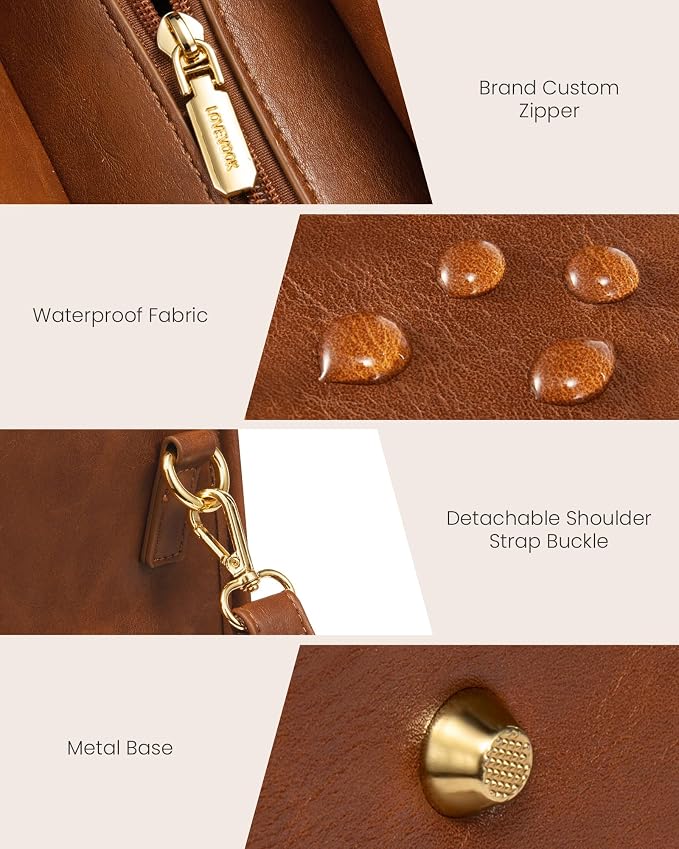 LOVEVOOK Laptop Bag for Women, 15.6'' Laptop Tote Purse 2-in-1 Professional Work Bag Business Briefcase with Clutch Purse, Waterproof Vintage Leather Computer Handbag for Teacher Office Travel