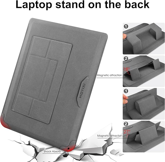 HoYiXi 15 16 Inch Laptop Sleeve Case Leather Bag for MacBook Pro 16 2021 & 2019/ASUS Vivobook 15/Huawei MateBook D15/HP 15.6" PC/MacBook Pro 15/Surface Laptop 3/Dell Inspiron 15/IdeaPad, Gray