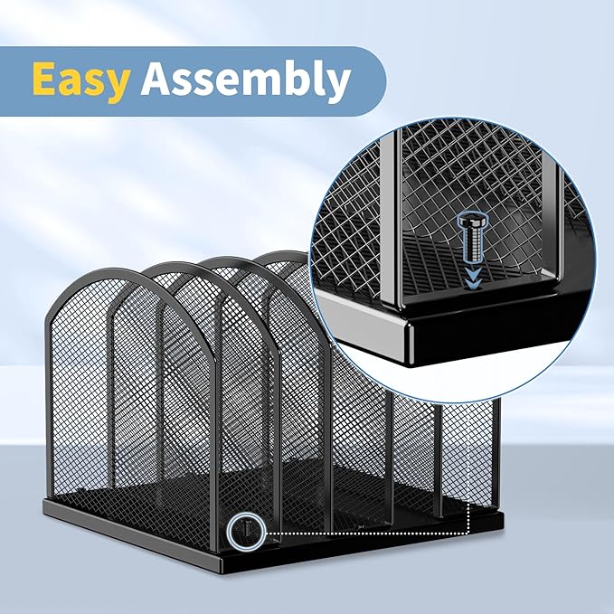 Gawerk 5-Section Vertical Desktop Organizer, 5-Section Mesh File Folder Stand Sorter for Office Home Classroom Organization (1, Black)