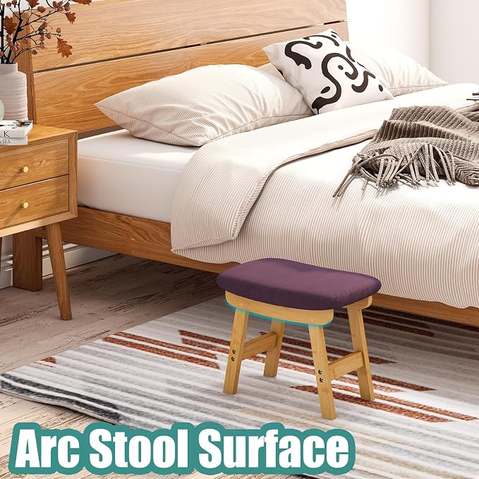 viewcare Pruple Foot Stools Ottoman, Purple Small Soft Footrest Ottoman with Wood Legs, Sofa Footrest Extra Seating for Living Room Entryway Office