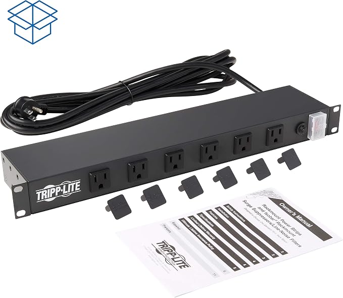 Tripp Lite 12-Outlet Rack Mount Power Strip PDU, Six Front & Six Rear Facing Outlets, 15A, 120V, 15ft Cord with Right-Angle Plug, Horizontal 1U Rack Mount, Black