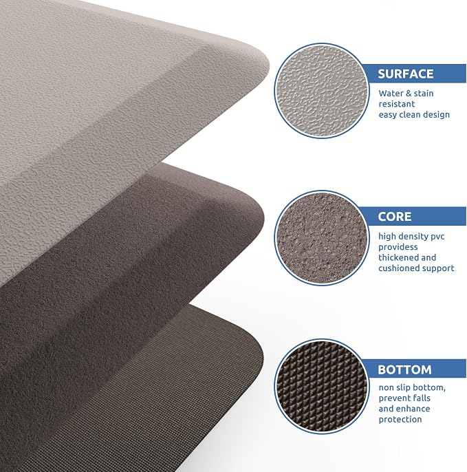 KitchenClouds Kitchen Mat Cushioned Anti Fatigue Rug 17.3"x28" Water Resistant Non Slip Standing Desk Mat Comfort Floor Mats for Kitchen House Sink Office (Khaki)