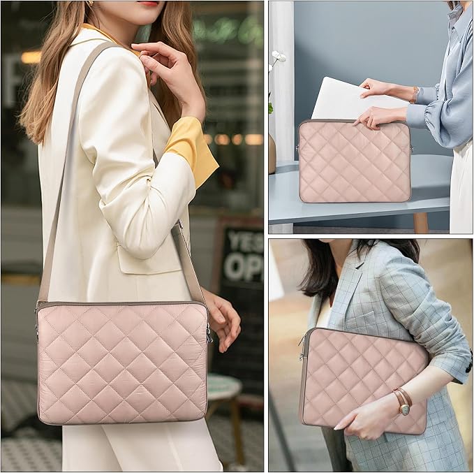 Puffy Quilted Laptop Sleeve with a Removable Shoulder Strap Compatible with MacBook Air/Pro, 13-13.3 inch Notebook, Compatible with MacBook Pro 14 inch M3 M2 M1 Chip 2023-2021