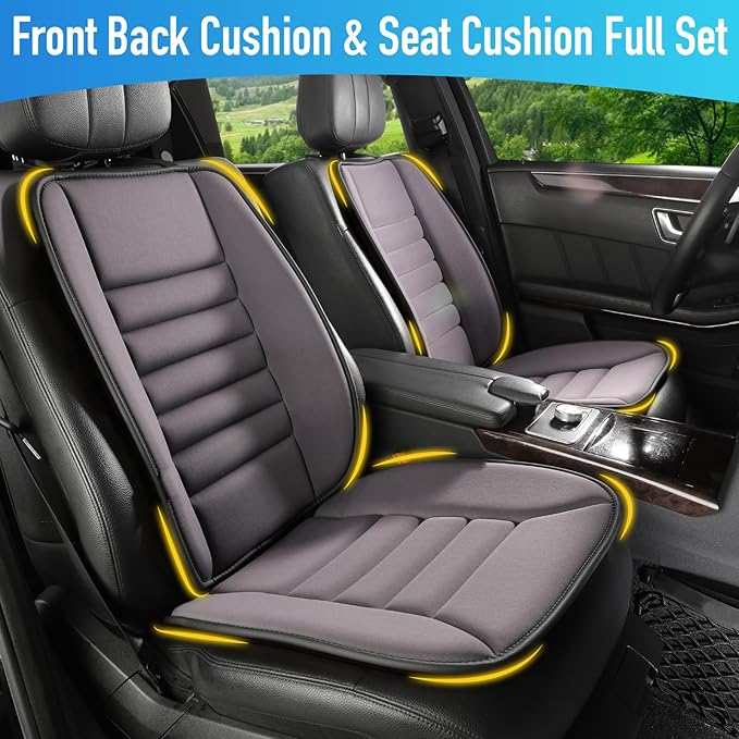 Lofty Aim Car Seat Cushion with Back Support Pillow, Comfy Lumbar Support & Seat Cushion, Memory Foam Driving Pillow for Back-Sciatica Pain Relief, Auto Pad Suitable for Car, Truck, SUV - Dark Grey