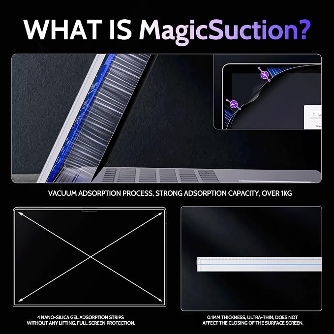 Peslv Privacy Screen for 13.5 Inch Surface Book 3/2/1, MagicSuction™ Removable Anti Spy Black Protector, Glare Blue Light Filter for Microsoft Laptop Computer Monitor