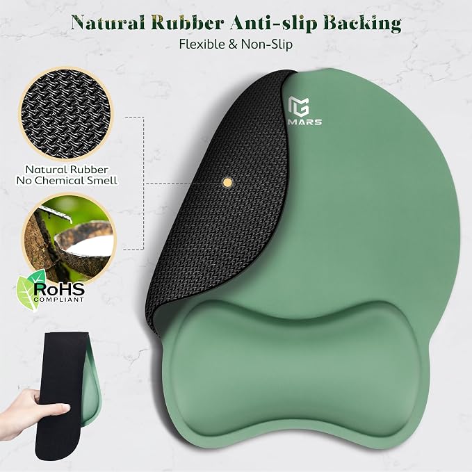 Gimars Ergonomic Mouse Pad Wrist Support, Upgrade Enlarge Superfine Fibre Soft Smooth Keyboard Wrist Rest, Comfortable Memory Foam Wrist Rest for Pain Relief, Computer, Gaming, Office,Dark Green