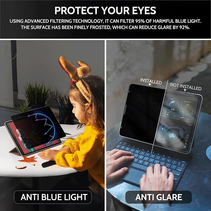 Peslv 360° Privacy Screen for iPad Pro 12.9 Inch 2018 2020 2021 2022, Anti Glare Blue Light Spy Filter Private Cover, High Sensitive Bubble-Free Easy Install Black Security Protector