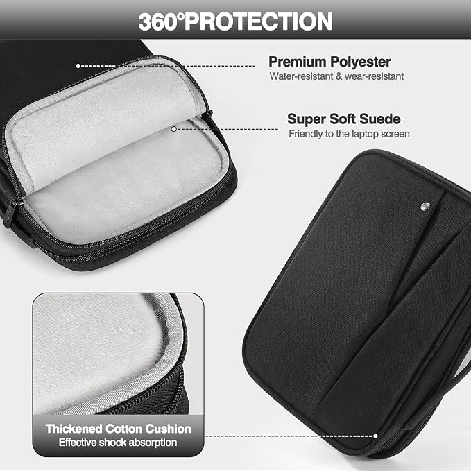 MoKo 13.3-14 inch Laptop Sleeve Case with Multi-Pockets for New 13" MacBook Neo A18, 14" Mac Pro M3/M2/M1, 13" MacAir M4/M3/M2/M1, Protective Padded Handle Laptop Bag with Accessories Pockets, Black
