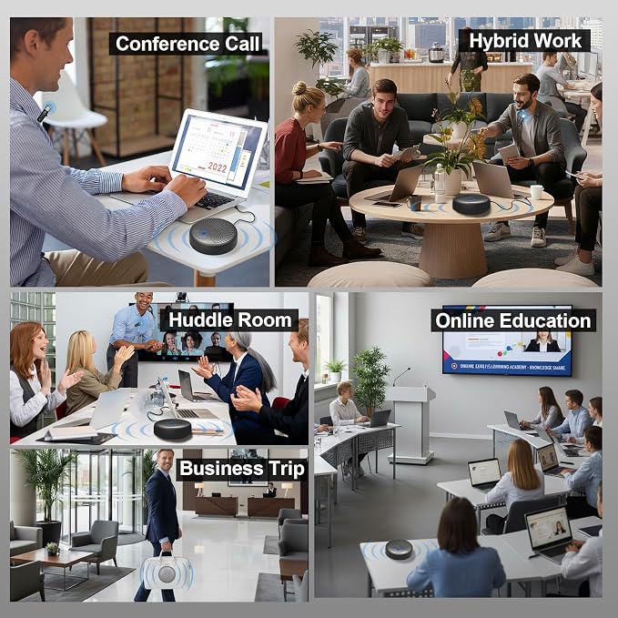 CM100 Conference Speaker and Microphone, 10 AI Mics 360° 65ft (20m) Voice Pickup, Noise Reduction, USB Speakerphone for 16 People,Fit for Video Conference Calls, multi-Platforms Zoom & MS Teams