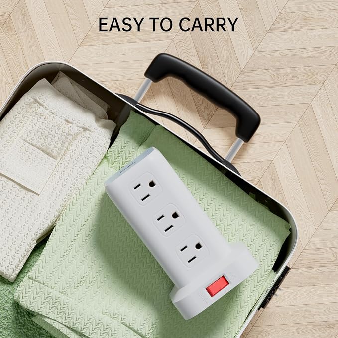 PD20W Power Strip Tower Surge Protector Power Strip with USB 12 Outlets with 4 USB Ports (1 USB C), Flat Plug 10FT Extension Cord Multi Plug Outlet Extender Overload Protection for Home Office