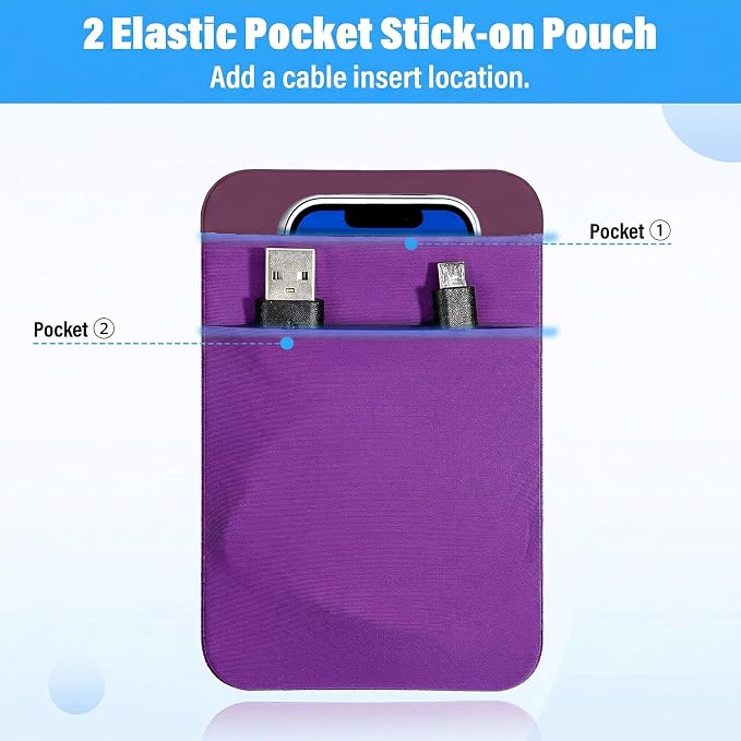 Portable Hard Drive Sleeve 2-Pocket Stick on Pouch with Reusable Adhesive SSD Hard Drives Carrying Case Computer Accessories Pouch Holder for Most Laptop External Solid State Drive Mouse USB Cable