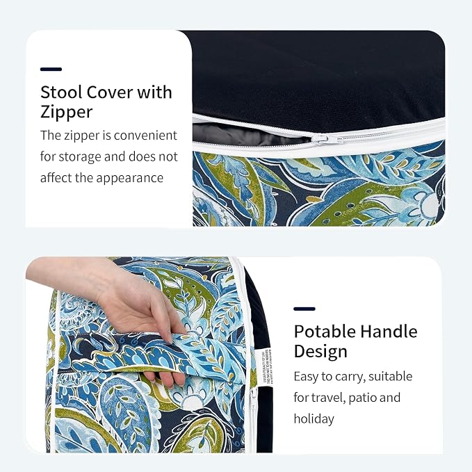 DYTXIII Inflatable Ottoman Stool D21 xH9 for Outdoor/Indoor Use, Water Repellent Patio Foot Rest with Portable Handle,Round Pouf Ottoman Suitable for Garden,Deck and Camping - Paisley Lapis Green