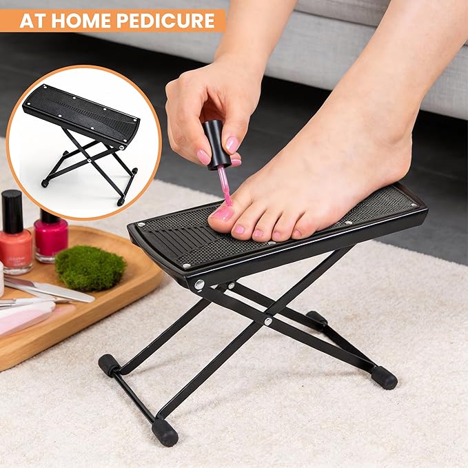 ZtohPyo Foldable Foot Rest, 6-Height Adjustable Spa Foot Stand, Non-Slip Sturdy Foot Care Stand for Easy Home Pedicures, Beauty Pedicure Stool Tool
