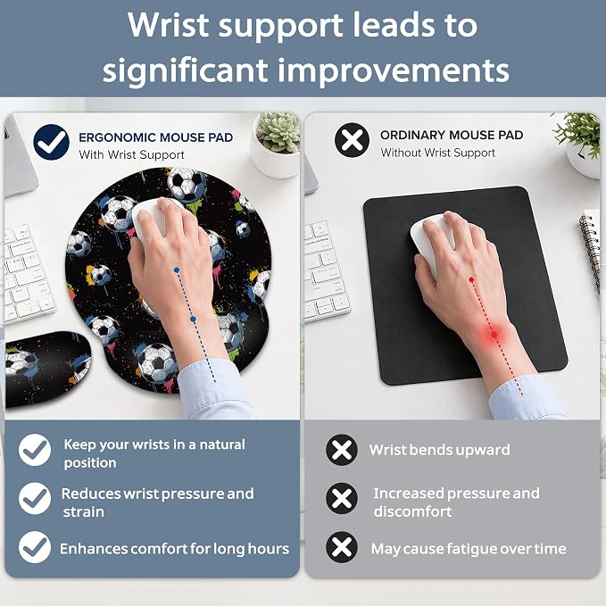 Soccer Keyboard Wrist Rest Pad Ergonomic Mouse Pad Set,3 in 1 Memory Foam Mouse Pad with Non Slip Base for Office and Home