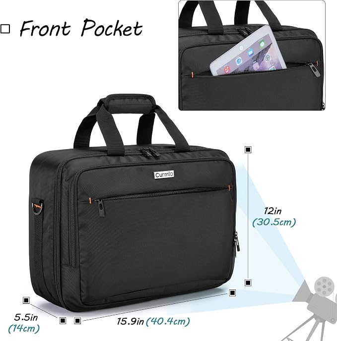 CURMIO Projector Carrying Case, Projector Bag with Laptop Compartment Compatible for Most Major Projector, Bag Only, Black (Patented Design)