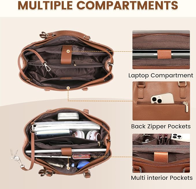 LOVEVOOK Laptop Tote Bag for Women 15.6 Inch Waterproof PU Leather Computer Bags Women Business Office Work Bag Briefcase,Brown