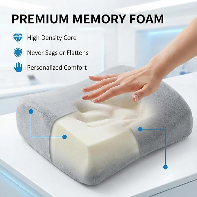 Poshetion Lumbar Support Pillow for Office Chair & Car – Memory Foam Back Cushion with Adjustable Straps & Breathable Mesh Cover（Light Grey）