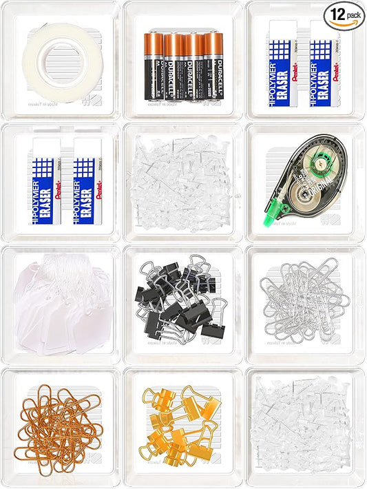 Simple Houseware Clear Drawer Organizer for Office Bin Desk Storage, 3.25"x 3.25", 12 Packs