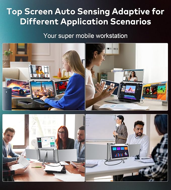 14" Laptop Screen Extender Monitor Portable, Quad Monitor, Just 1 Cable for 3 Screens, FHD 1080P IPS Laptop Extender Compatible with Wins/Mac(M1 M2 M3) for 13.6" - 17.3" Laptops