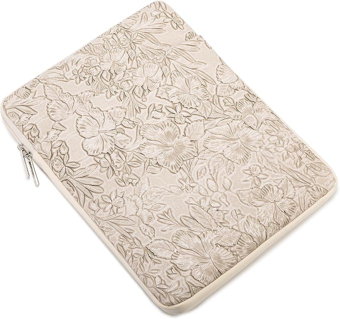 Kinmac 360° Protective Vertical Laptop Sleeve Case Cover Bag (Apricot Flower PU, 12.5 inch-13.3 inch)