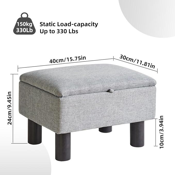 Aibiju Foot Rest for Couch, Foot Stool Ottoman with Wood Legs, Linen Upholstered Ottoman with Storage 16x12x9.5inch Flip Top Small Stool for Living Room Dorm Blue Gray YD-JD1362