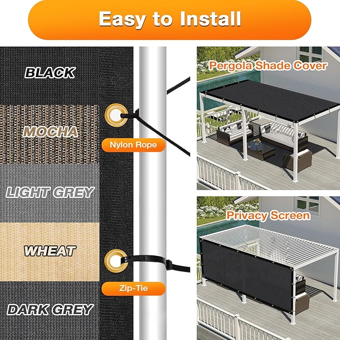 Artpuch Outdoor Pergola Shade Cover 7x12 FT Sun Shade Cloth with Grommets Black 90% UV Protection Canopy Patio Privacy Screen (Customized Available)