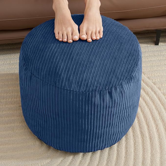 WSOFRLAC Round Stuffed Pouf Ottoman Chair with Foot Rest Navy Blue Poof Poofy Ottoman Stool Cover with Foam Chunk Filling 20x15 Poofs Ottomans Furniture