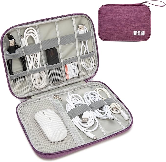 Electronics Organizer Travel Case - Water-Resistant Tech Bag for Cables, Chargers & Cord Management - Small Portable Pouch for Travel Accessories, Gear Bag for Airplane & Business