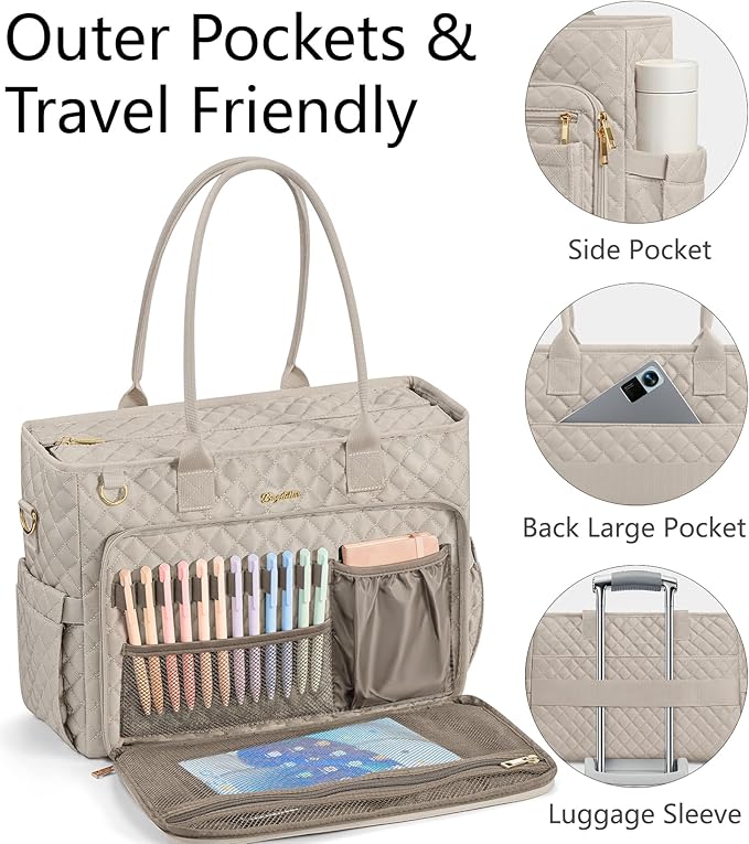 Bagstellar Teacher Bags for Women, 15.6 inch Laptop Work Tote Bag Quilted Nurse Bible Computer Shoulder Bag for School Travel | Dream Tote Work Bag