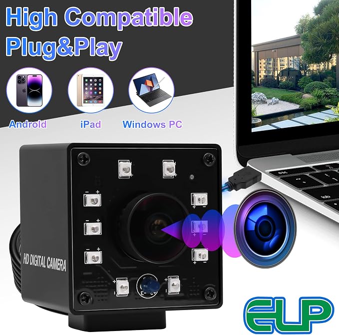 ELP Camera USB 1080P Wide Angle Fisheye 170degree IR LED Infrared Webcam PC Camera with Mini Housing Webcamera for Raspberry Pi Linux Windows Android Mac Os