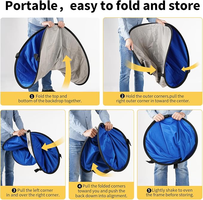5x6.6ft Blue Grey Backdrop for Photography, 2-in-1 Pop Up Collapsible Photo Background with Clip and Carry Case for YouTube Videos Studio Props