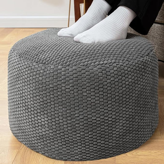 Poofieotto Pouf Ottoman Stuffed High Density Filler Velvet Floor Pouf Round Foot Stool 20 * 12 Inches Ottoman Foot Rest for Living Room, Home Decor (Dark Gray)