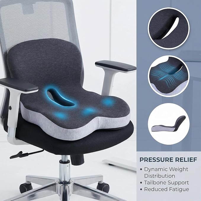 ZUAMEGUMemory Foam Car Seat Cushion – Ergonomic Driver Cushion for Sciatica & Tailbone Pain, Breathable Non-Slip Car Seat Pad for Car, Office Chair, Wheelchair