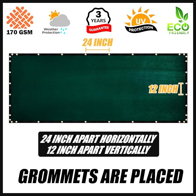 Royal Shade Custom Size 5' x 134' Green Fence Privacy Screen Windscreen Cover Netting Mesh Fabric Cloth - Cable Zip Ties Included (We Make Custom Size)