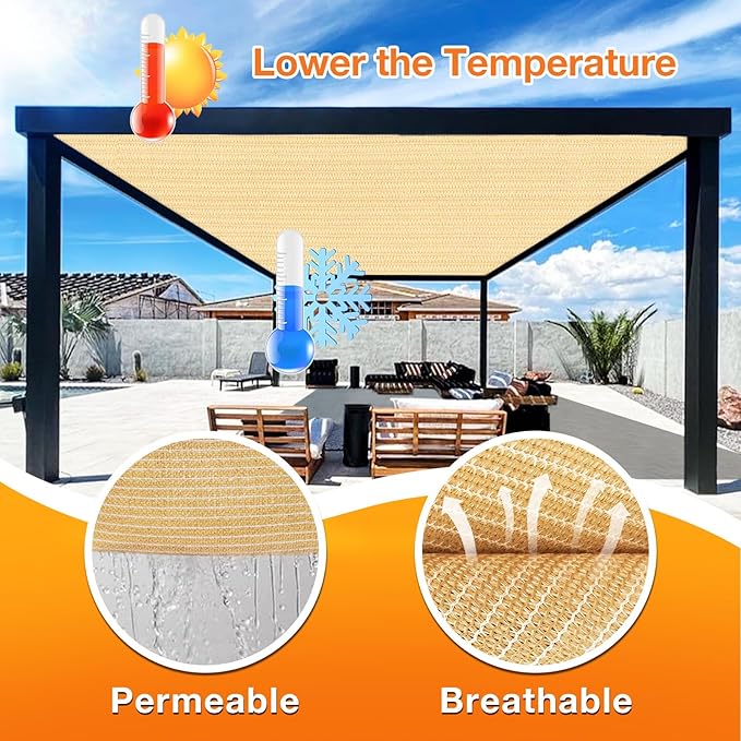Artpuch Outdoor Pergola Shade Cover 11' X 11' Sun Shade Cloth with Grommets, 90% UV Protection Canopy Patio Privacy Screen (Customized Available) GN107, Wheat