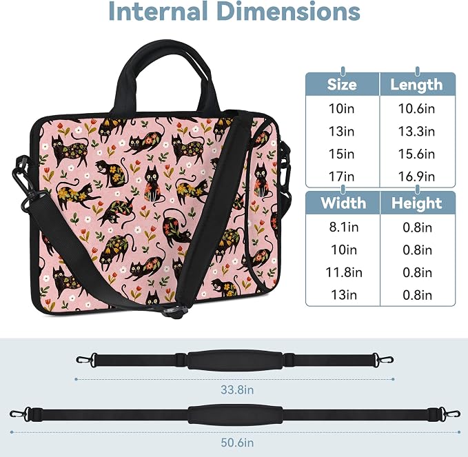 RICHEN Messenger Bag Carrying Case Sleeve with Handle Accessory Pocket Fits Laptops/Notebook/ebooks/Kids tablet/ipad (11-13.3 inch, Flowers Cats)