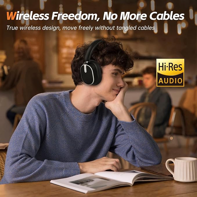 Hybrid Active Noise Cancelling Bluetooth Headphones, Bluetooth 6.0 Over Ear Wireless Headphones with 60H Playtime, Hi-Res Audio, Deep Bass, Memory Foam Ear Cups