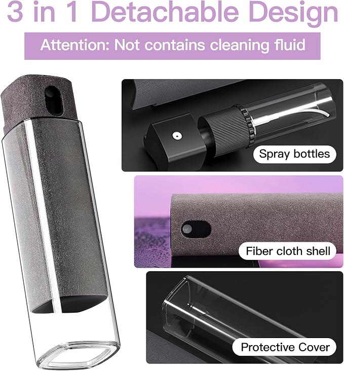 CUIUD Touchscreen Screen Cleaner Kit 2 Pcs, Phone, Tablet and Car Screen Cleaner, Two in One Spray and Microfiber Cloth(Grey&Pink)
