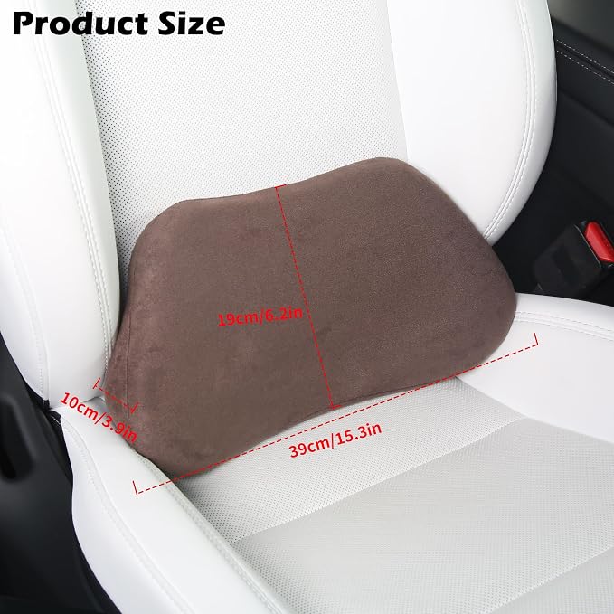 Lumbar Support Pillow for Car, Ergonomic Memory Foam Back Cushion for Driving, Seat Office Chair, Gaming Chair, Lower Back Support for Back Pain Relief, Brown, 2 Pack