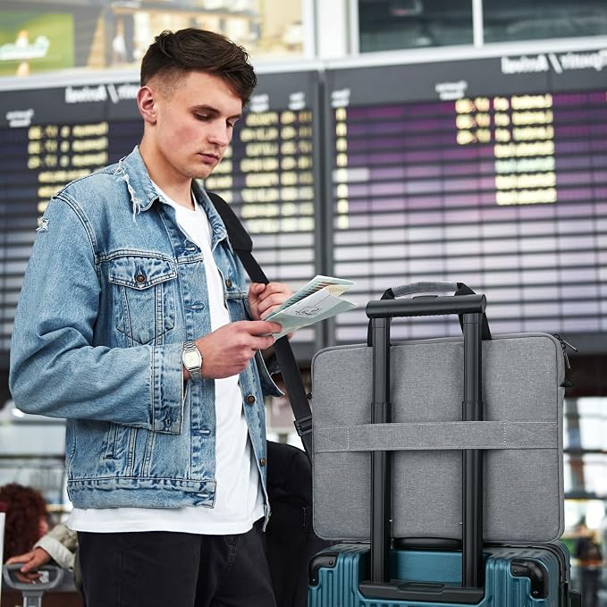14-15 Inch Laptop Sleeve Bag Carrying Case Protective Computer Cover with Handle Shoulder Strap Compatible with 15 inch MacBook Air M5 M4 M3 M2 Acer ASUS HP Surface Dell Chromebook, Gray