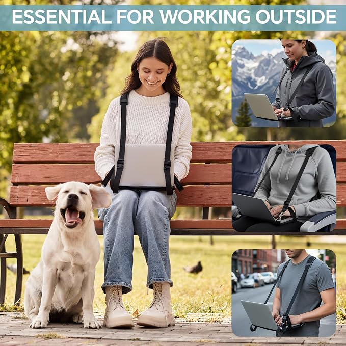 Suncalla Laptop Harness for Walking Portable Wearable Laptop Stand for up to 11'' Tablets E-Readers Notebook Notepad Standing Desk with Adjustable Straps(Black)