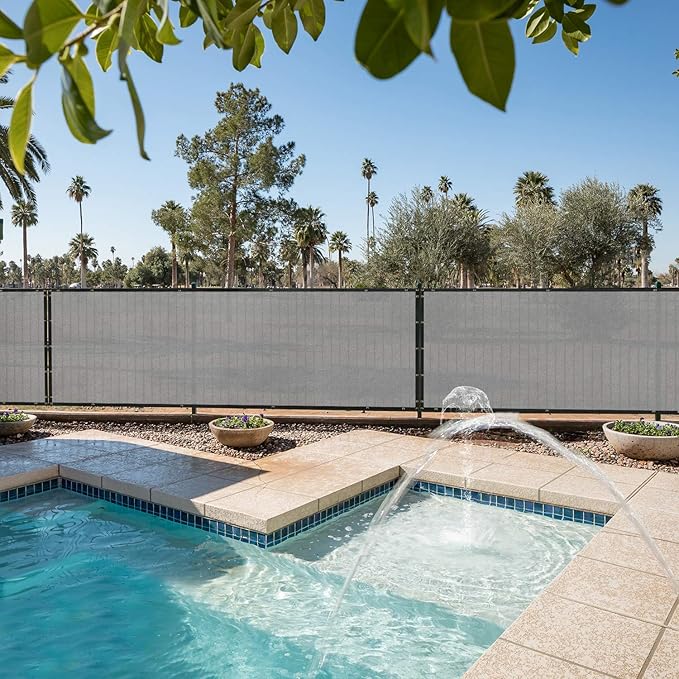 E&K Sunrise 4' x 22' Privacy Fence Screen with Grommets, Outdoor Windscreen Fence Covering Privacy Screen UV Blockage for Backyard Garden Patio, Zip Ties Included (Gray)