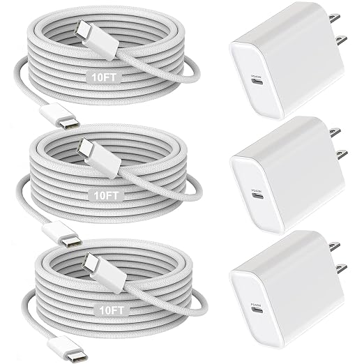 iPhone 17/16/15 Charger Fast Charging 3Pack 40W USB C Charger Fast Charging Block with 10FT USB C Cable for iPhone 17/17 Pro/17 Pro Max/17 Air/16/16 Plus/16 Pro/16e/16 Pro Max/15/15 Pro Max/iPad Pro