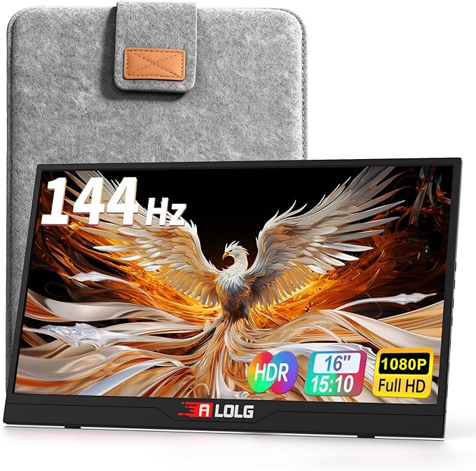144Hz 16" Portable Monitor,1920×1200 FHD IPS Plug&Play Second External Monitor with USB-C Mini HDMI Port,Second Screen Compatible with PC Phone Mac Xbox PS4/5-Z8