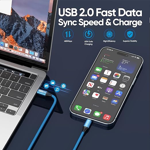 USB C to USB C Cable, 6FT 5-Pack Type C to Type C Charger Cable Fast Charging Cord 60W for iPhone 15/15 Pro/15 Plus/15 Pro Max, Samsung Galaxy S23 S22 S21 Ultra