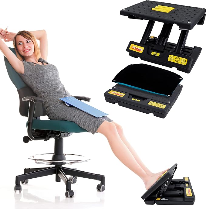 Foot Rest for Under Desk at Work,4-Section Height Adjustable,with Massage Roller and Thick Cushion,Ergonomic Foot Rest,for Car,Office,Computer,Gaming,Adjustable Metal Frame,All-Season Use