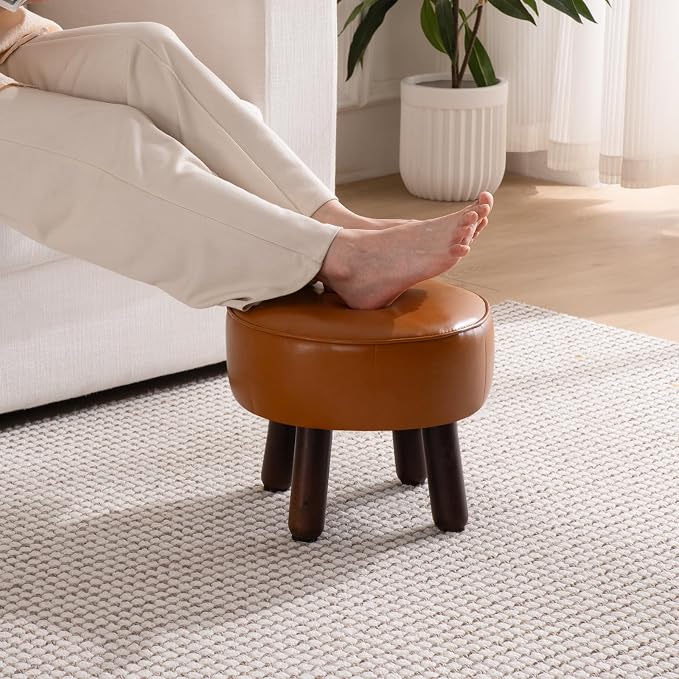 oakvivo Small Foot Stool Ottoman, Round Pouf Foot Rest, Footstool Ottomans with Rubber Legs Under Desk, Faux Leather Footrest for Couch, Living Room, Bedroom, Hallway, Office, 13''L x 13''W x 10.2''H