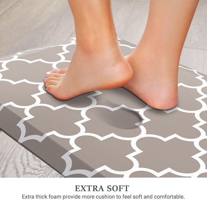 WISELIFE Anti Fatigue Floor Mat - 4/5 Inch Thick Kitchen Mat Non Slip Waterproof Heavy Duty Ergonomic Comfort Mat Durable for Home, Office, Sink, Laundry,(24" x 70", Khaki)