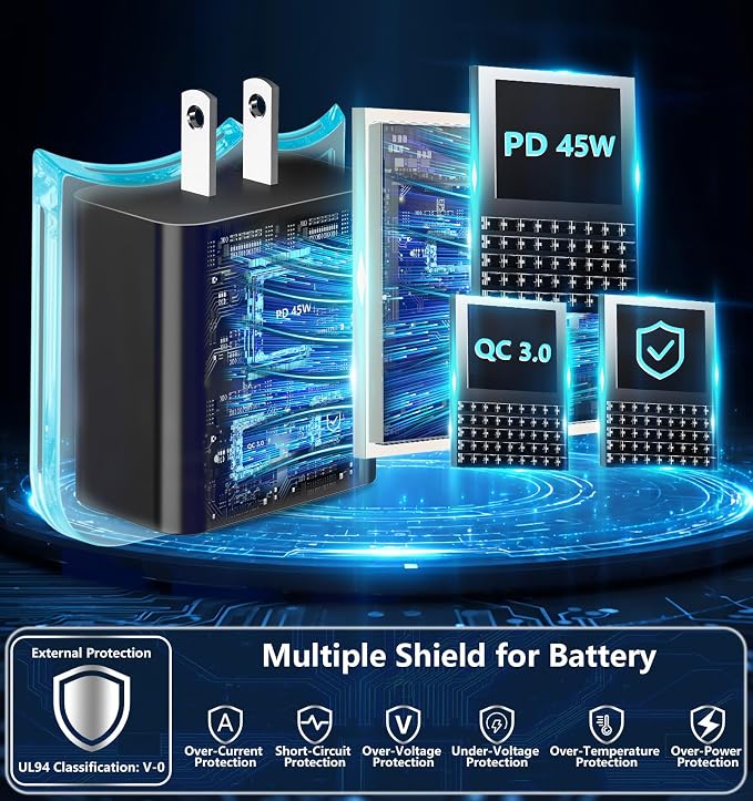 45W Super Fast Charger USB C, Linocell 2Pack USB C Chargers Block Type C Wall Charger Android Chargers with 6FT Type C Cord for Samsung Galaxy S26 Ultra/S26+/S26/S25 Ultra/S25/S24 Ultra/S23/Tab S10/S9